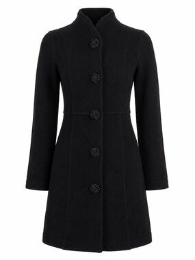 Kenar 100% Lambswool Black Sweater Coat S Rosette Buttons